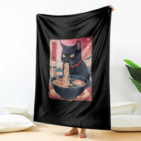 Sarcastic Black Cat Eating Ramen Throw Blanket Funny Japanese Kawaii Cats Anime Graphic - Wonder Print Shop