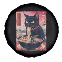 Sarcastic Black Cat Eating Ramen Spare Tire Cover Funny Japanese Kawaii Cats Anime Graphic - Wonder Print Shop