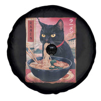 Sarcastic Black Cat Eating Ramen Spare Tire Cover Funny Japanese Kawaii Cats Anime Graphic - Wonder Print Shop