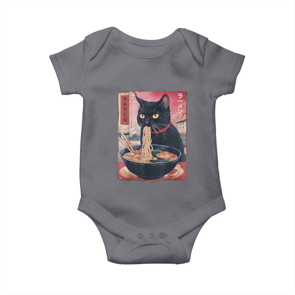 Sarcastic Black Cat Eating Ramen Baby Onesie Funny Japanese Kawaii Cats Anime Graphic - Wonder Print Shop