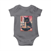 Sarcastic Black Cat Eating Ramen Baby Onesie Funny Japanese Kawaii Cats Anime Graphic - Wonder Print Shop
