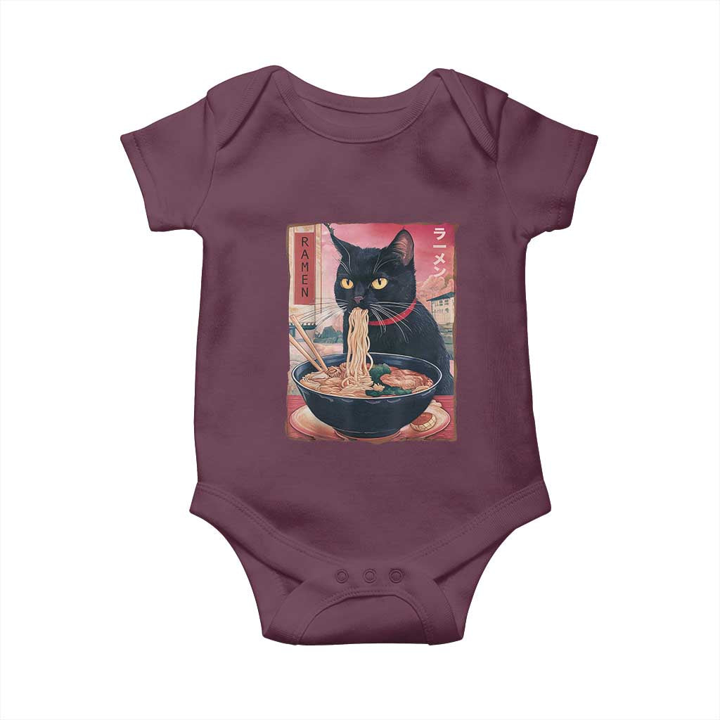 Sarcastic Black Cat Eating Ramen Baby Onesie Funny Japanese Kawaii Cats Anime Graphic - Wonder Print Shop