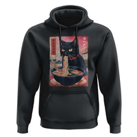 Sarcastic Black Cat Eating Ramen Hoodie Funny Japanese Kawaii Cats Anime Graphic - Wonder Print Shop