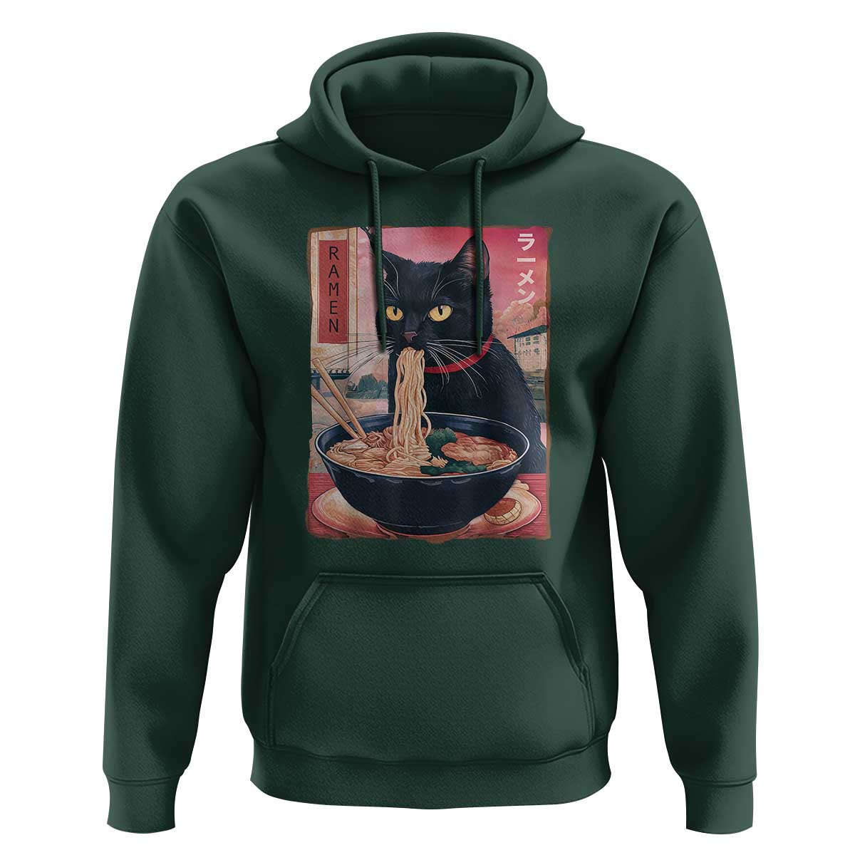 Sarcastic Black Cat Eating Ramen Hoodie Funny Japanese Kawaii Cats Anime Graphic - Wonder Print Shop