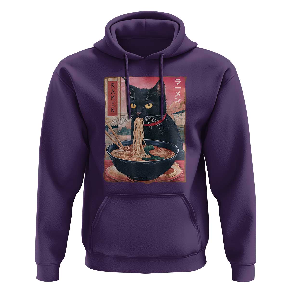 Sarcastic Black Cat Eating Ramen Hoodie Funny Japanese Kawaii Cats Anime Graphic - Wonder Print Shop