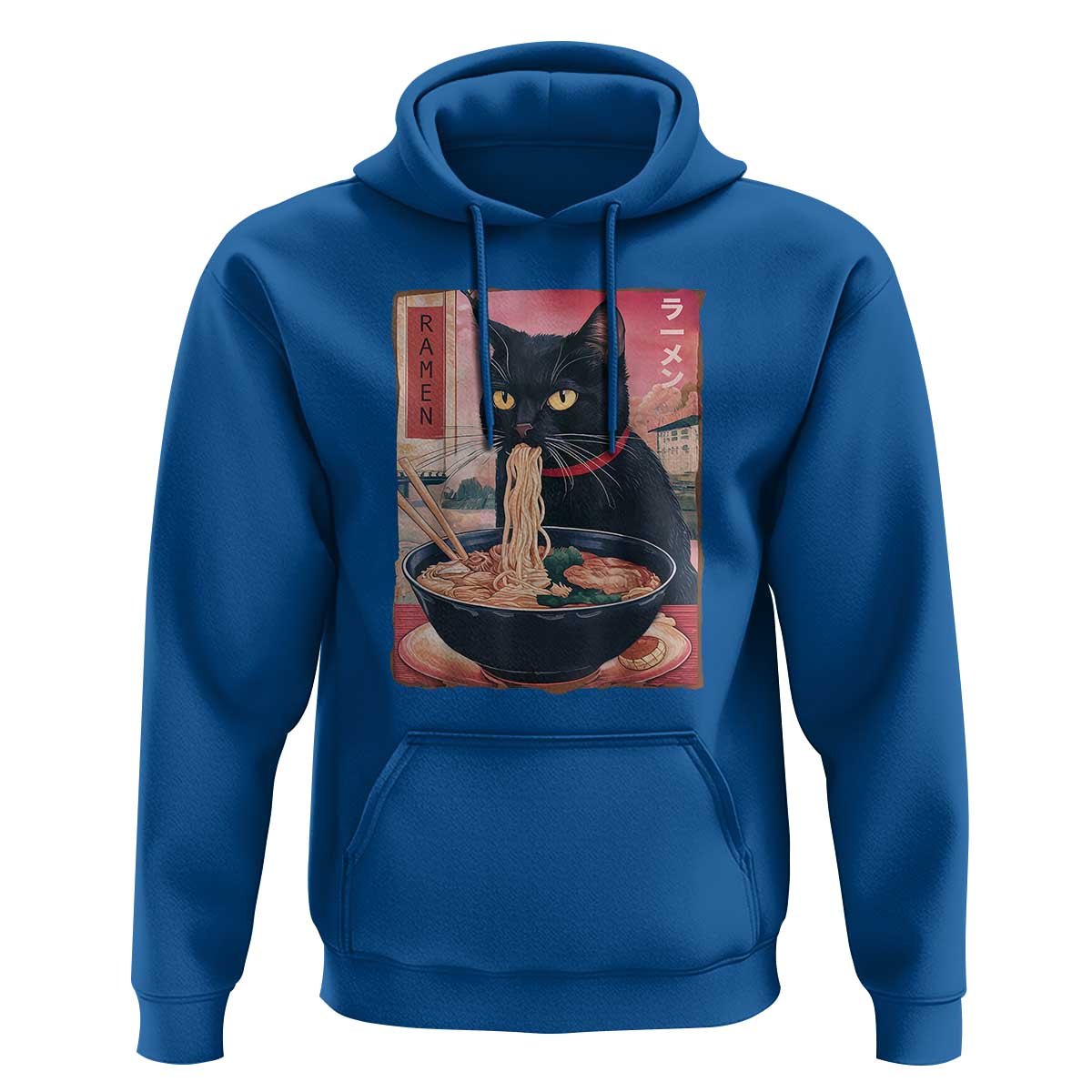 Sarcastic Black Cat Eating Ramen Hoodie Funny Japanese Kawaii Cats Anime Graphic - Wonder Print Shop
