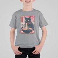 Sarcastic Black Cat Eating Ramen T Shirt For Kid Funny Japanese Kawaii Cats Anime Graphic - Wonder Print Shop