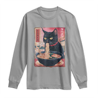 Sarcastic Black Cat Eating Ramen Long Sleeve Shirt Funny Japanese Kawaii Cats Anime Graphic - Wonder Print Shop