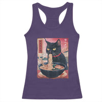 Sarcastic Black Cat Eating Ramen Racerback Tank Top Funny Japanese Kawaii Cats Anime Graphic - Wonder Print Shop