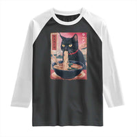 Sarcastic Black Cat Eating Ramen Raglan Shirt Funny Japanese Kawaii Cats Anime Graphic - Wonder Print Shop