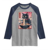 Sarcastic Black Cat Eating Ramen Raglan Shirt Funny Japanese Kawaii Cats Anime Graphic - Wonder Print Shop