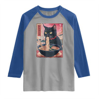 Sarcastic Black Cat Eating Ramen Raglan Shirt Funny Japanese Kawaii Cats Anime Graphic - Wonder Print Shop