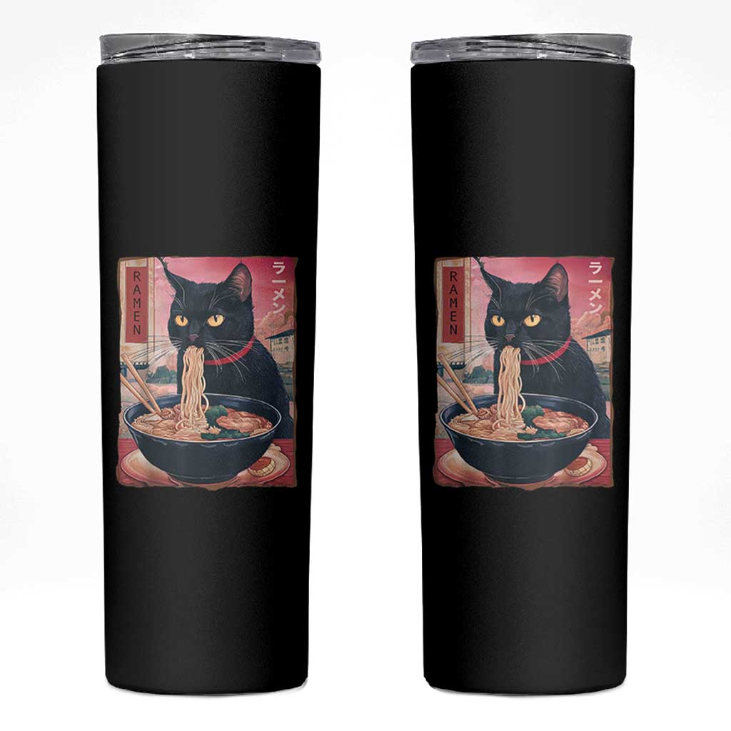 Sarcastic Black Cat Eating Ramen Skinny Tumbler Funny Japanese Kawaii Cats Anime Graphic - Wonder Print Shop