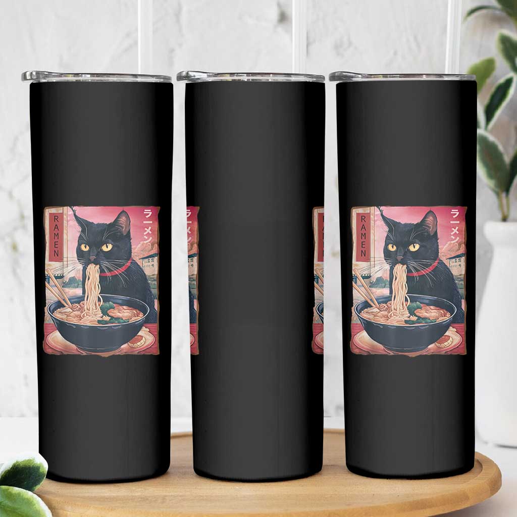 Sarcastic Black Cat Eating Ramen Skinny Tumbler Funny Japanese Kawaii Cats Anime Graphic - Wonder Print Shop