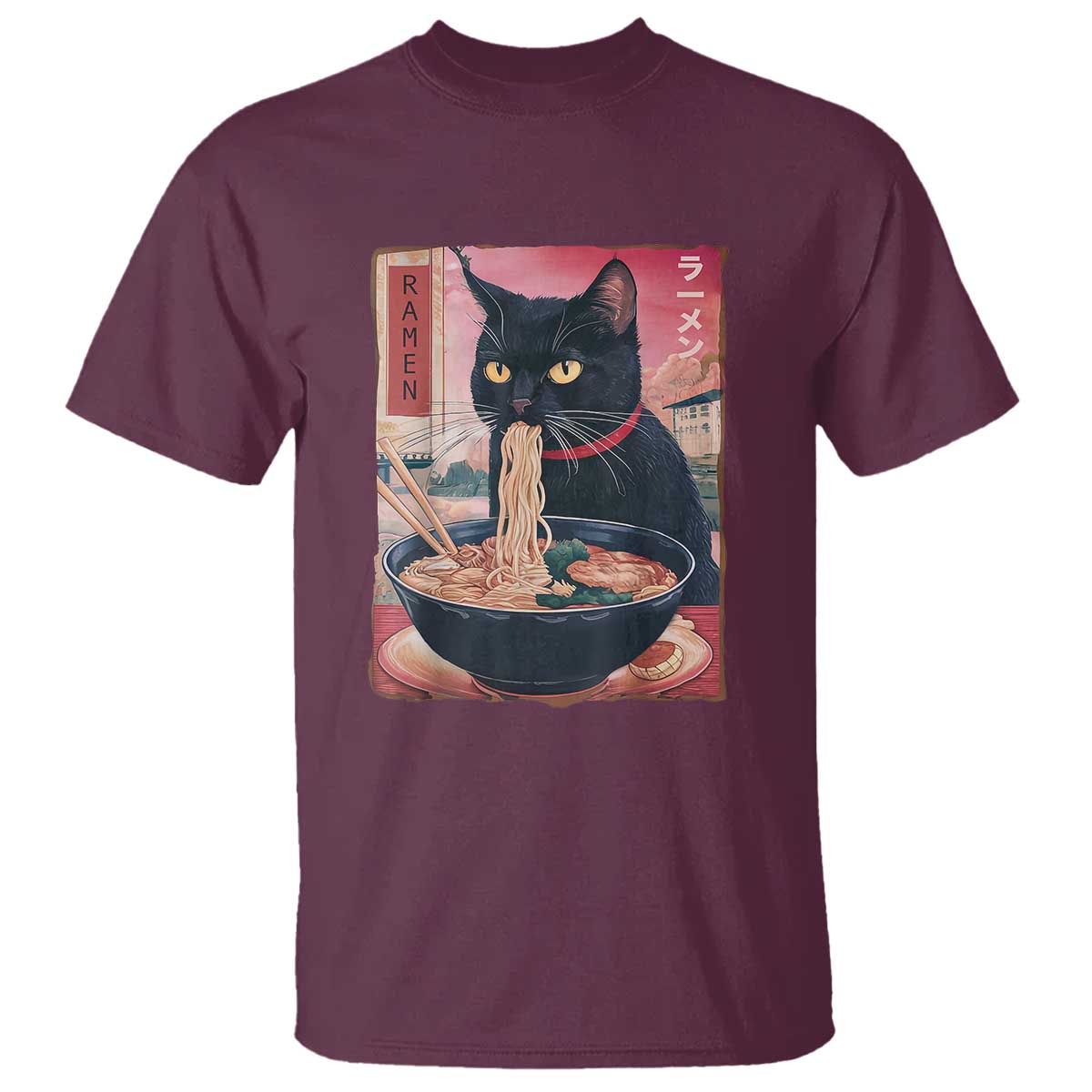 Sarcastic Black Cat Eating Ramen T Shirt Funny Japanese Kawaii Cats Anime Graphic - Wonder Print Shop