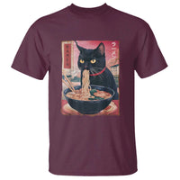 Sarcastic Black Cat Eating Ramen T Shirt Funny Japanese Kawaii Cats Anime Graphic - Wonder Print Shop