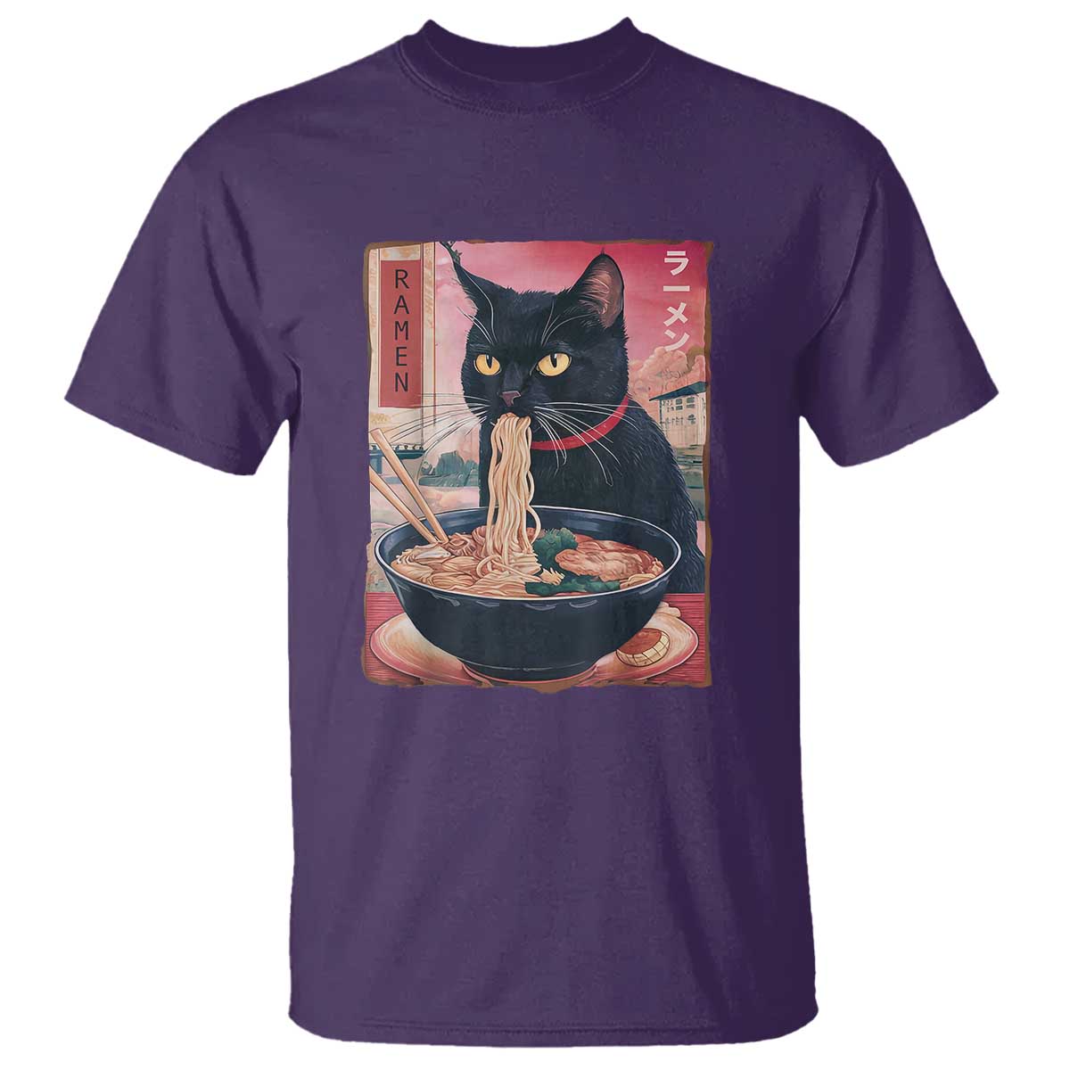 Sarcastic Black Cat Eating Ramen T Shirt Funny Japanese Kawaii Cats Anime Graphic - Wonder Print Shop