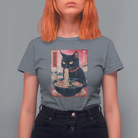 Sarcastic Black Cat Eating Ramen T Shirt For Women Funny Japanese Kawaii Cats Anime Graphic - Wonder Print Shop