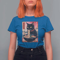 Sarcastic Black Cat Eating Ramen T Shirt For Women Funny Japanese Kawaii Cats Anime Graphic - Wonder Print Shop