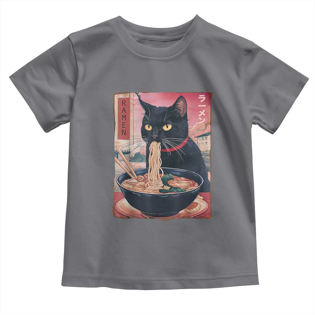 Sarcastic Black Cat Eating Ramen Toddler T Shirt Funny Japanese Kawaii Cats Anime Graphic - Wonder Print Shop