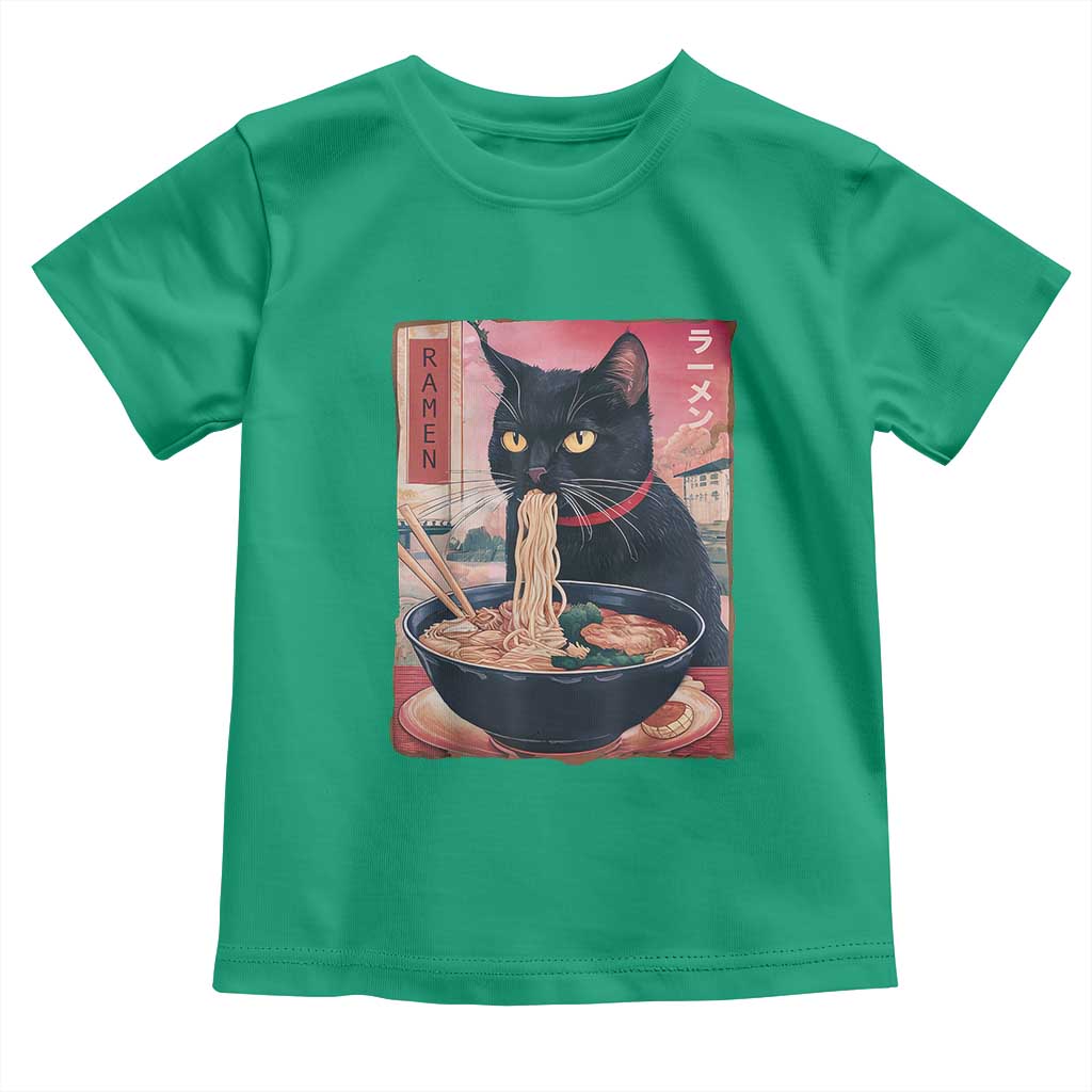 Sarcastic Black Cat Eating Ramen Toddler T Shirt Funny Japanese Kawaii Cats Anime Graphic - Wonder Print Shop