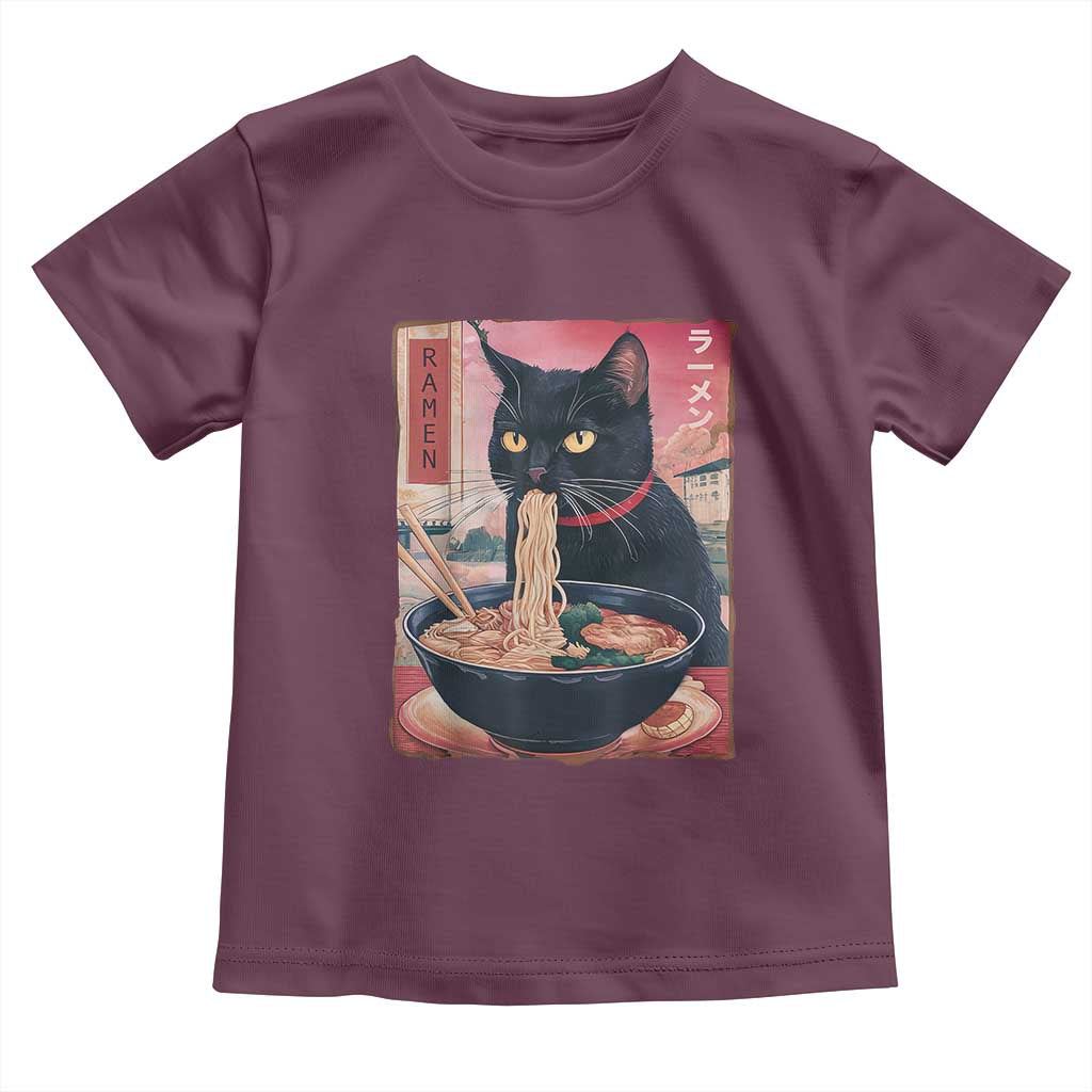 Sarcastic Black Cat Eating Ramen Toddler T Shirt Funny Japanese Kawaii Cats Anime Graphic - Wonder Print Shop