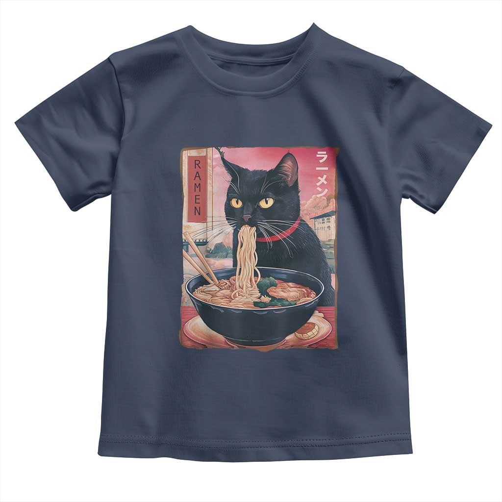 Sarcastic Black Cat Eating Ramen Toddler T Shirt Funny Japanese Kawaii Cats Anime Graphic - Wonder Print Shop