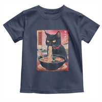 Sarcastic Black Cat Eating Ramen Toddler T Shirt Funny Japanese Kawaii Cats Anime Graphic - Wonder Print Shop