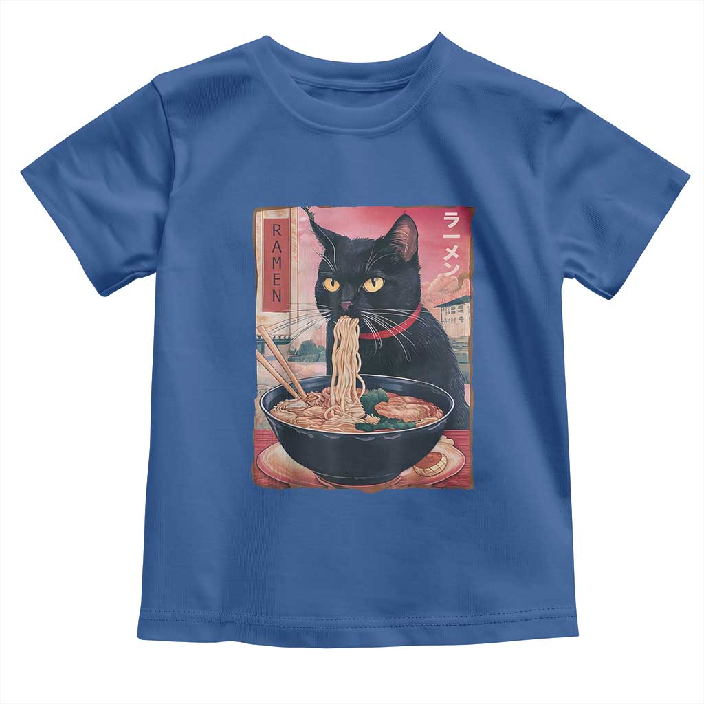 Sarcastic Black Cat Eating Ramen Toddler T Shirt Funny Japanese Kawaii Cats Anime Graphic - Wonder Print Shop