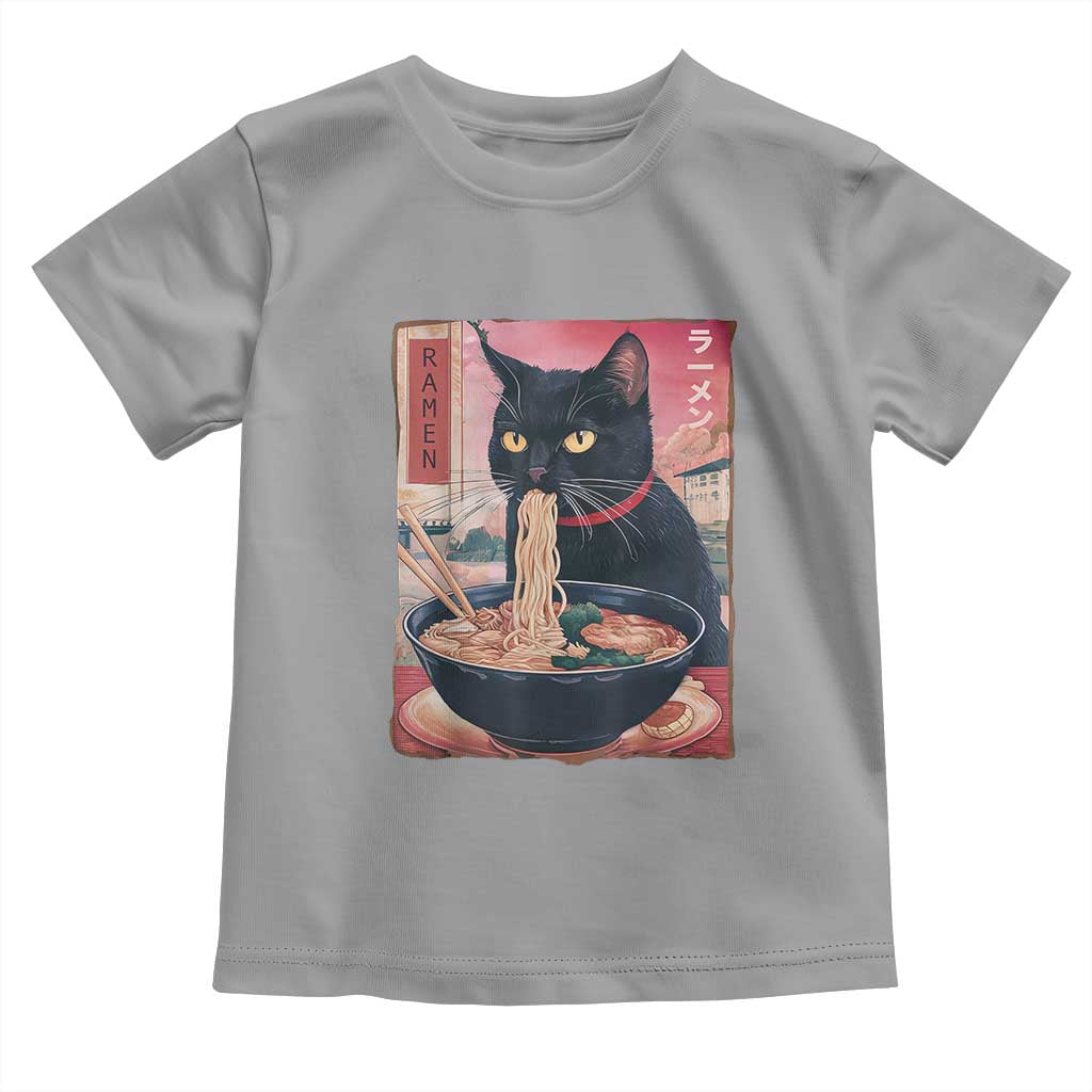 Sarcastic Black Cat Eating Ramen Toddler T Shirt Funny Japanese Kawaii Cats Anime Graphic - Wonder Print Shop