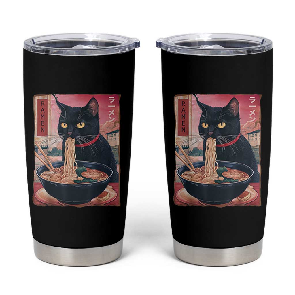 Sarcastic Black Cat Eating Ramen Tumbler Cup Funny Japanese Kawaii Cats Anime Graphic - Wonder Print Shop