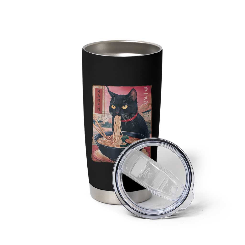 Sarcastic Black Cat Eating Ramen Tumbler Cup Funny Japanese Kawaii Cats Anime Graphic - Wonder Print Shop