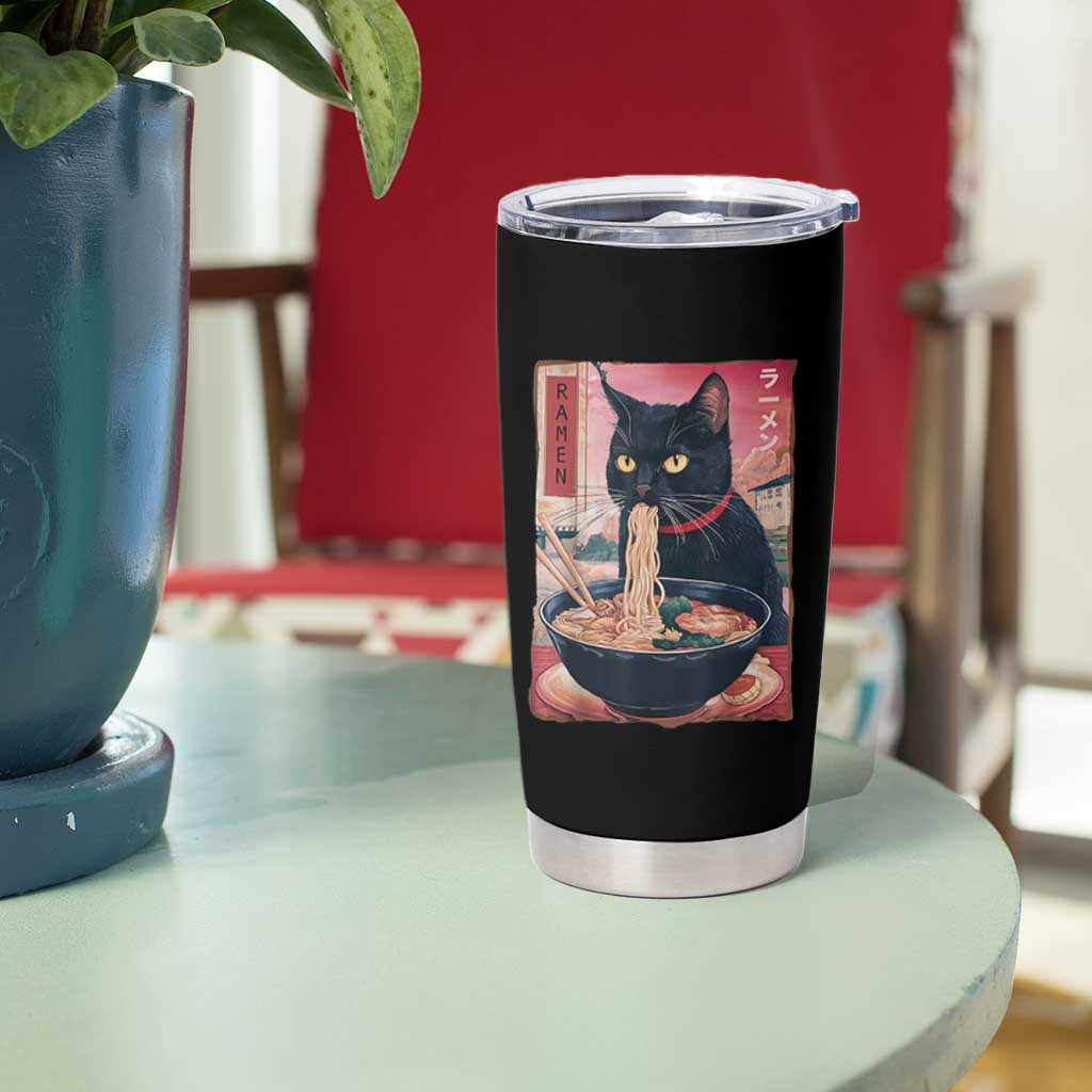 Sarcastic Black Cat Eating Ramen Tumbler Cup Funny Japanese Kawaii Cats Anime Graphic - Wonder Print Shop