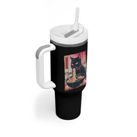 Sarcastic Black Cat Eating Ramen Tumbler With Handle Funny Japanese Kawaii Cats Anime Graphic - Wonder Print Shop