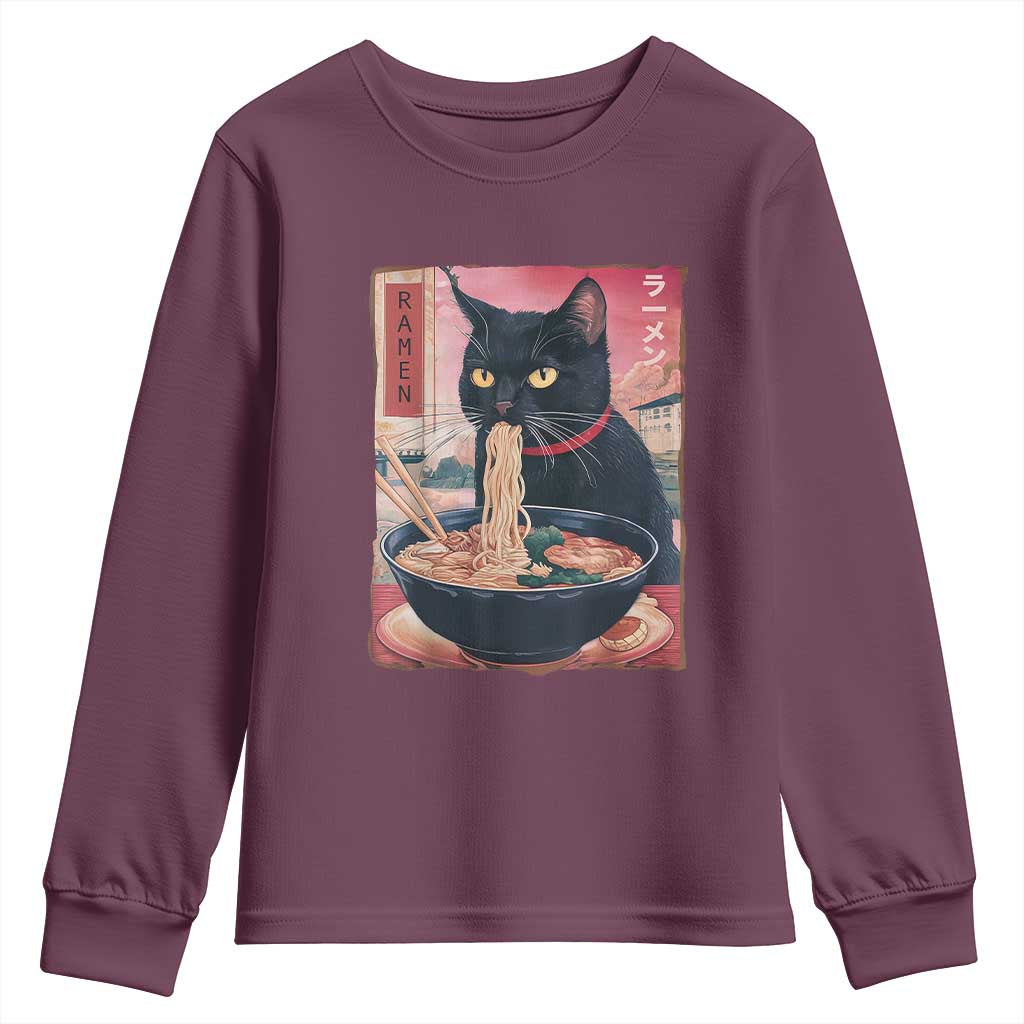 Sarcastic Black Cat Eating Ramen Youth Sweatshirt Funny Japanese Kawaii Cats Anime Graphic - Wonder Print Shop