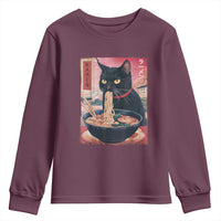 Sarcastic Black Cat Eating Ramen Youth Sweatshirt Funny Japanese Kawaii Cats Anime Graphic - Wonder Print Shop