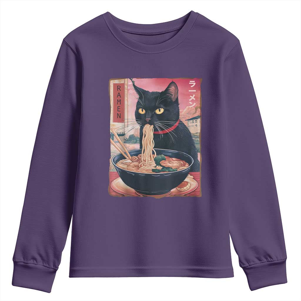 Sarcastic Black Cat Eating Ramen Youth Sweatshirt Funny Japanese Kawaii Cats Anime Graphic - Wonder Print Shop