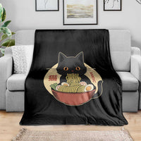 Kawaii Black Cat Eating Ramen Throw Blanket Funny Graphic Japanese Kawaii Anime Inspo - Wonder Print Shop