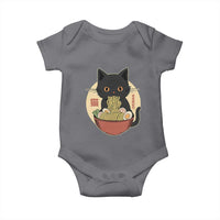 Kawaii Black Cat Eating Ramen Baby Onesie Funny Graphic Japanese Kawaii Anime Inspo - Wonder Print Shop