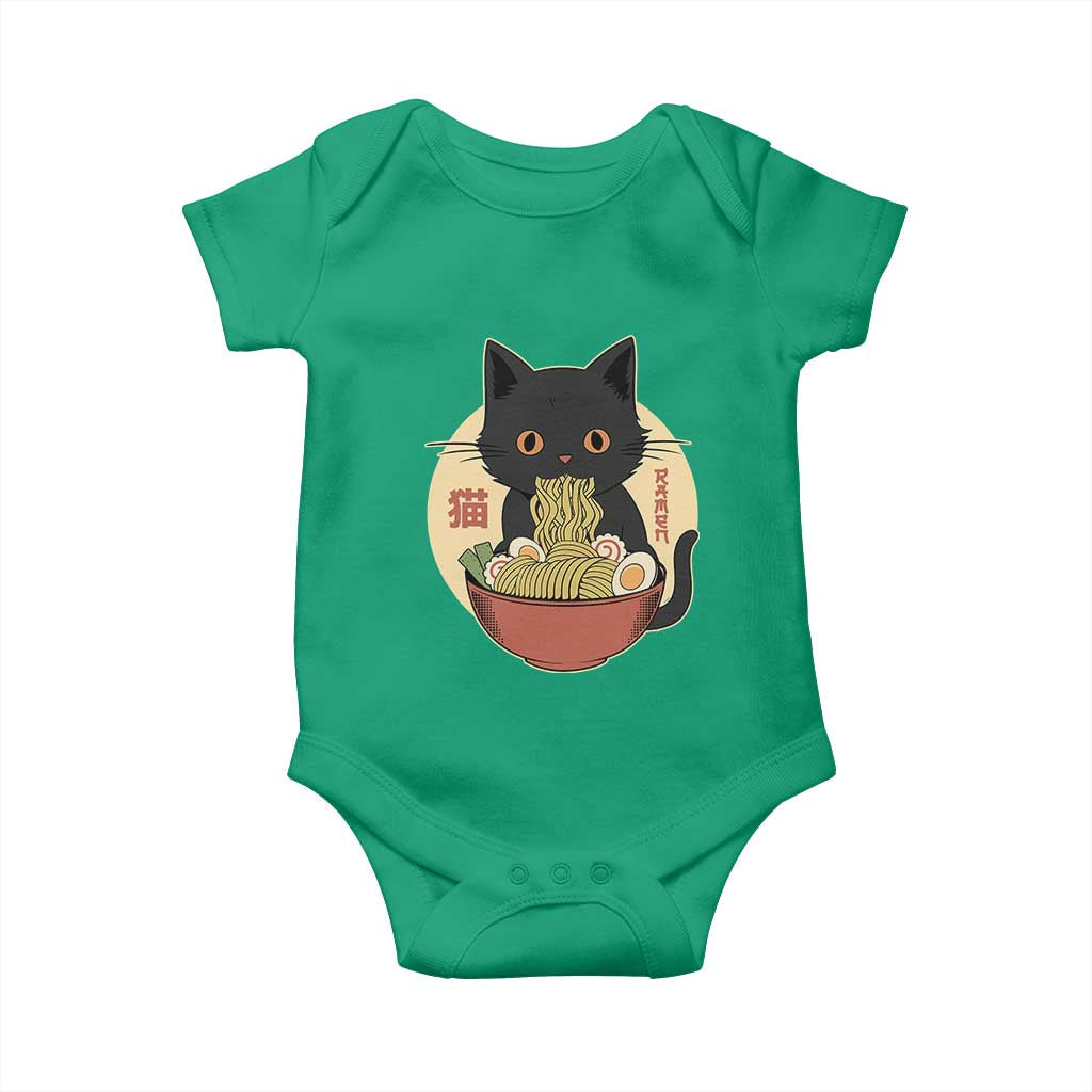 Kawaii Black Cat Eating Ramen Baby Onesie Funny Graphic Japanese Kawaii Anime Inspo - Wonder Print Shop