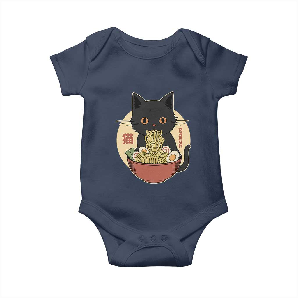 Kawaii Black Cat Eating Ramen Baby Onesie Funny Graphic Japanese Kawaii Anime Inspo - Wonder Print Shop