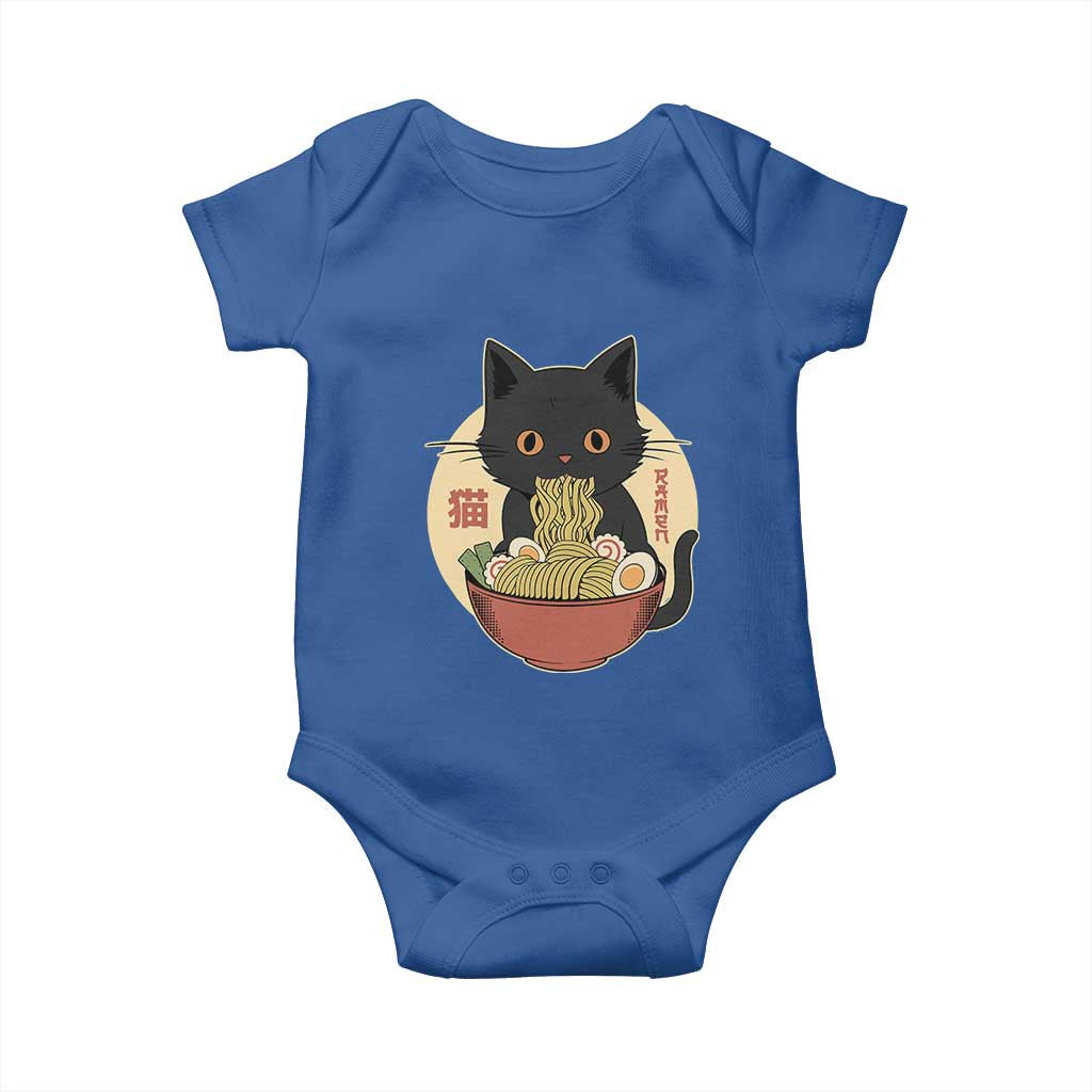 Kawaii Black Cat Eating Ramen Baby Onesie Funny Graphic Japanese Kawaii Anime Inspo - Wonder Print Shop