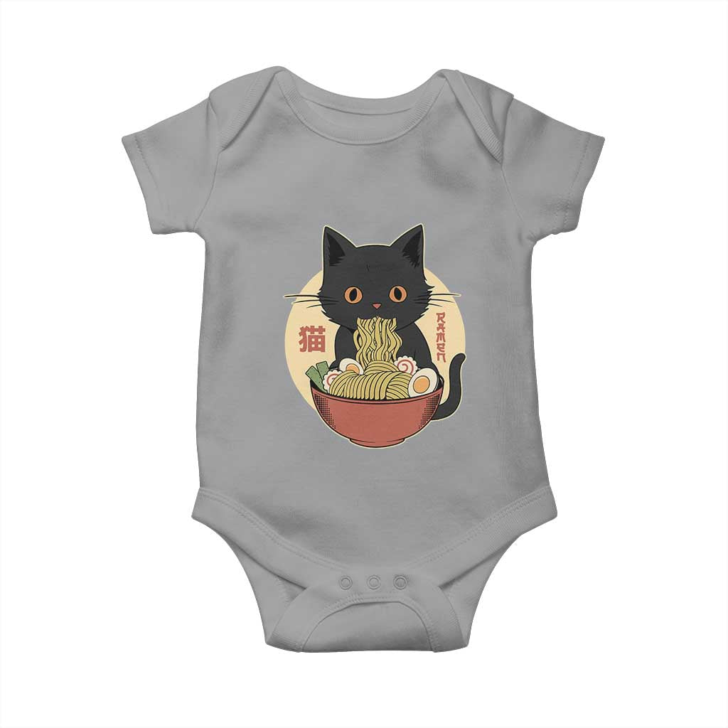 Kawaii Black Cat Eating Ramen Baby Onesie Funny Graphic Japanese Kawaii Anime Inspo - Wonder Print Shop
