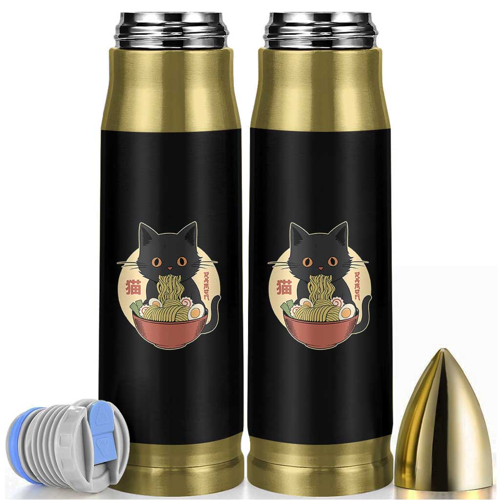 Kawaii Black Cat Eating Ramen Bullet Tumbler Funny Graphic Japanese Kawaii Anime Inspo - Wonder Print Shop
