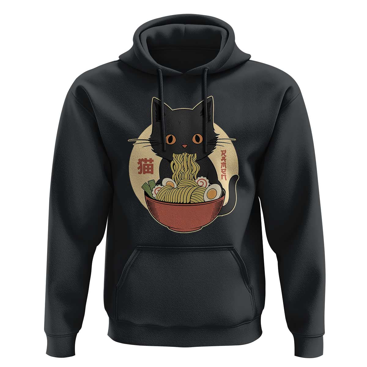 Kawaii Black Cat Eating Ramen Hoodie Funny Graphic Japanese Kawaii Anime Inspo - Wonder Print Shop