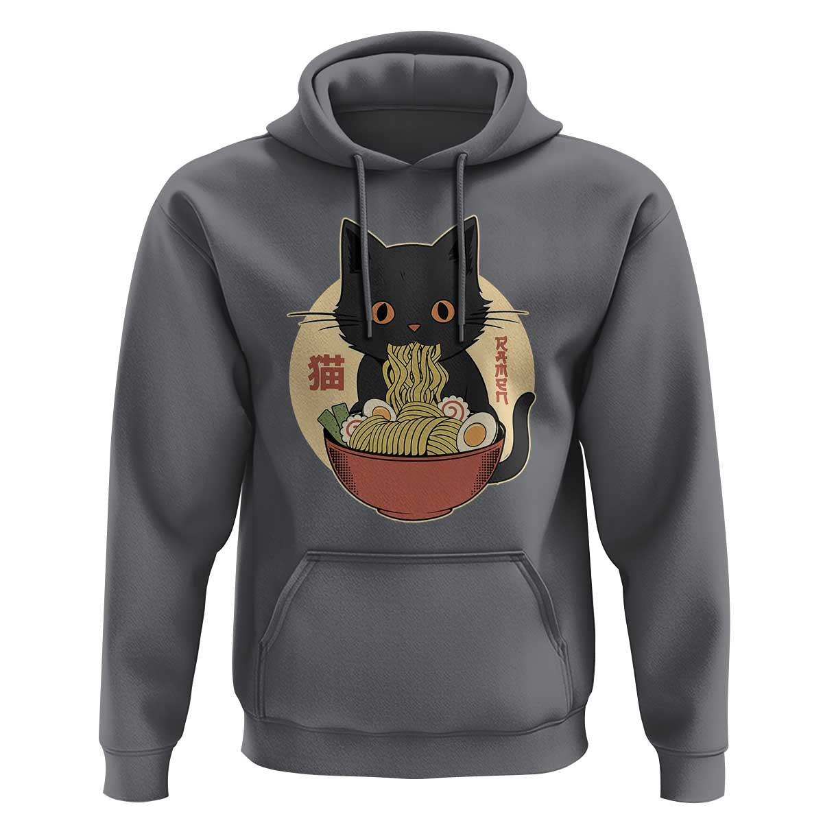Kawaii Black Cat Eating Ramen Hoodie Funny Graphic Japanese Kawaii Anime Inspo - Wonder Print Shop