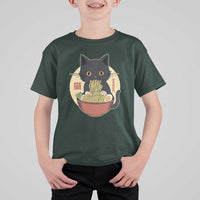 Kawaii Black Cat Eating Ramen T Shirt For Kid Funny Graphic Japanese Kawaii Anime Inspo - Wonder Print Shop