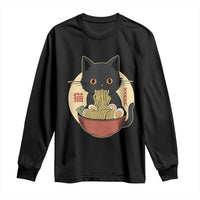 Kawaii Black Cat Eating Ramen Long Sleeve Shirt Funny Graphic Japanese Kawaii Anime Inspo - Wonder Print Shop