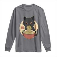 Kawaii Black Cat Eating Ramen Long Sleeve Shirt Funny Graphic Japanese Kawaii Anime Inspo - Wonder Print Shop
