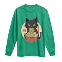 Kawaii Black Cat Eating Ramen Long Sleeve Shirt Funny Graphic Japanese Kawaii Anime Inspo - Wonder Print Shop